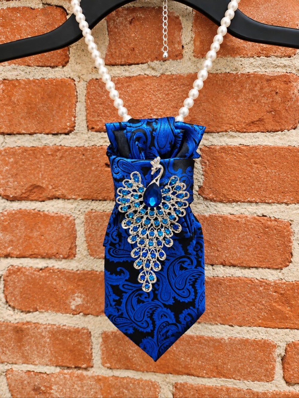 One Of A Kind Upcycled Italian Silk Peacock Tie Necklace Statement Neckwear
